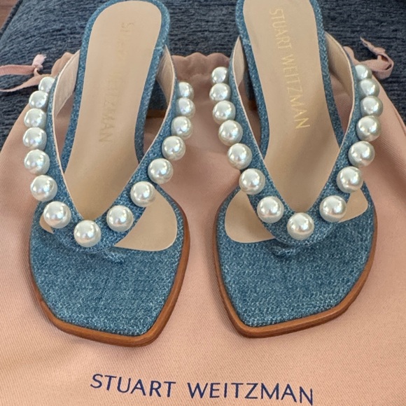 Stuart Weitzman Denim Pearl Mules - Picture 2 of 6